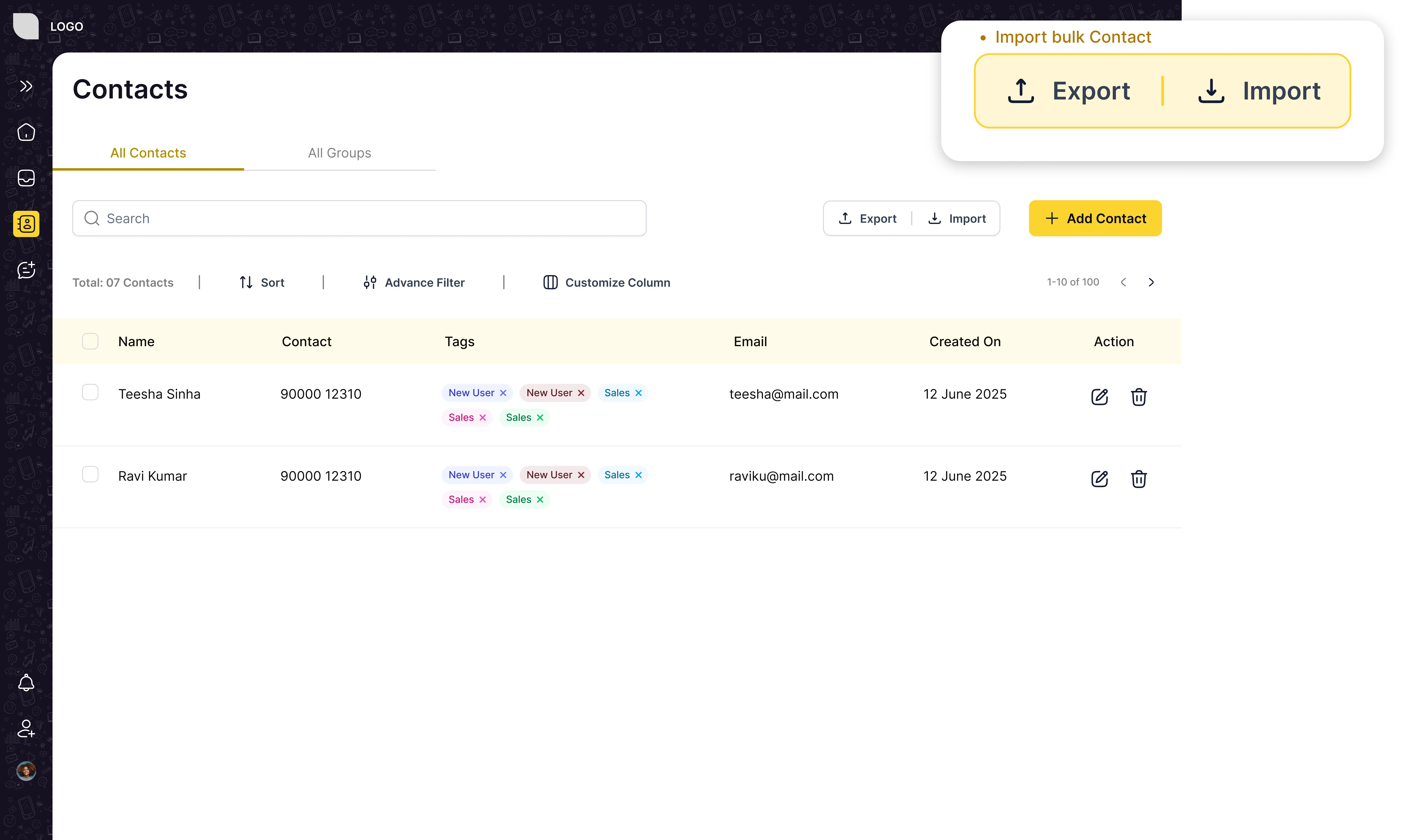 Contact Management Interface